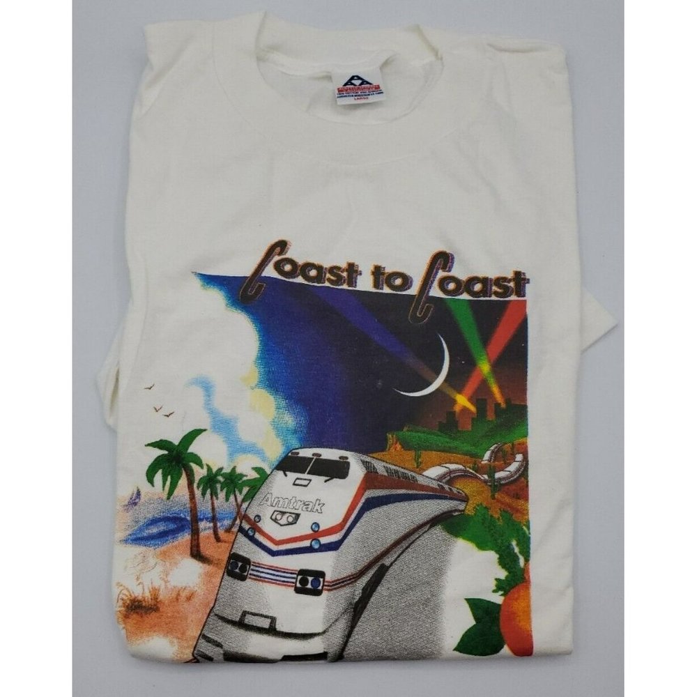 New Amtrak Train AAA Coast to Coast T-Shirt Size Large Locomotive Nice Graphics!